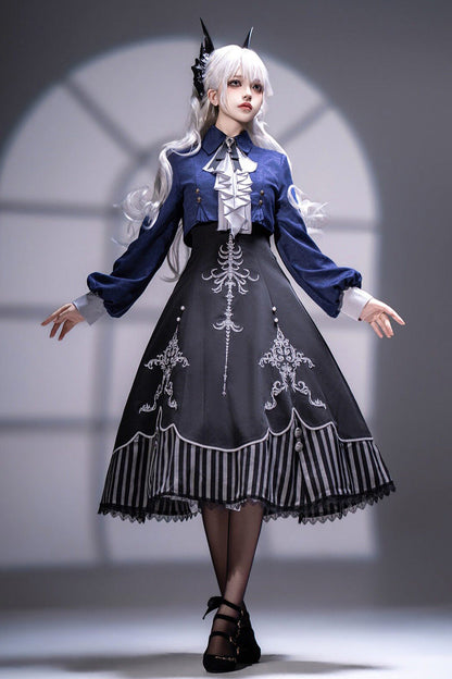 Black Printed Embroidered Gothic Vintage Elegant Lolita Jsk Dress Set