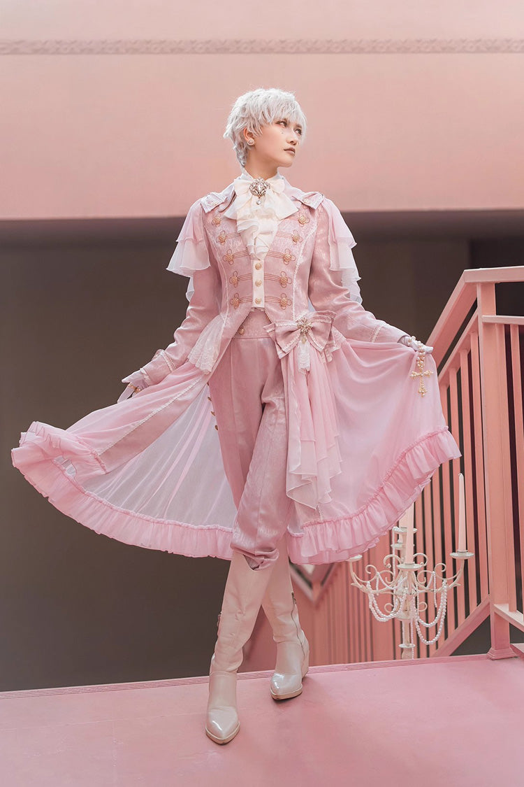 Pink Glass Castle Long Sleeves Bowknot Elegant Handsome Prince Ouji Fashion Lolita Coat
