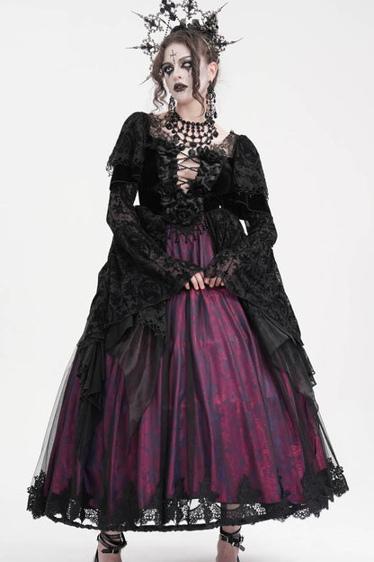 Black/Purple Crochet Long Sleeves Hanayome Lace Women's Gothic Dress