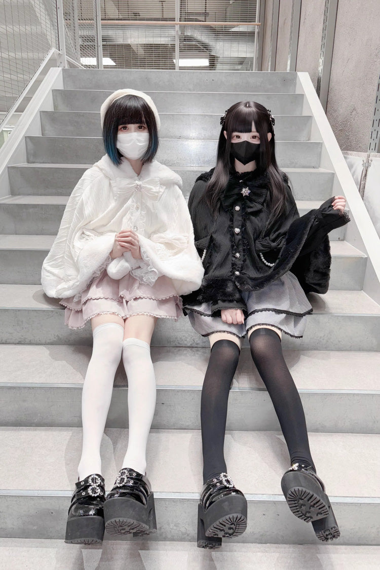 Rabbit Ears Hooded Single Breasted Bowknot Sweet Lolita Cloak Coat 2 Colors