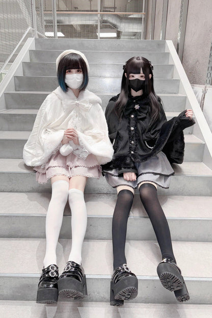 Rabbit Ears Hooded Single Breasted Bowknot Sweet Lolita Cloak Coat 2 Colors