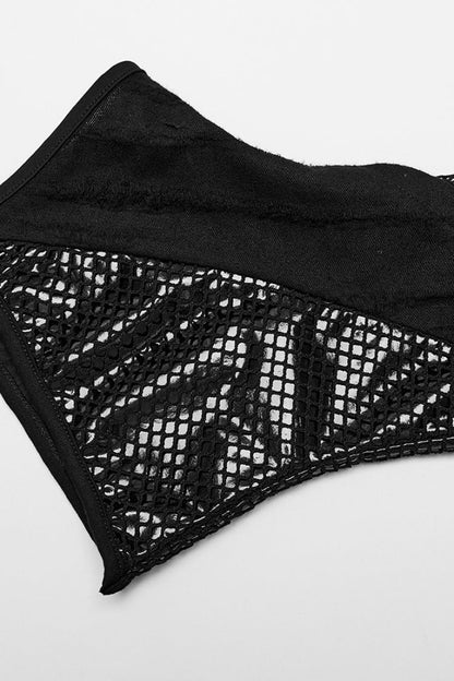 Black Stitching Irregular Mesh Buckle Women's Punk Leg Warmer with Garter