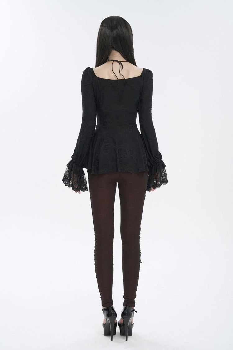 Black Ruffled Lace Splice Women's Gothic Shirt