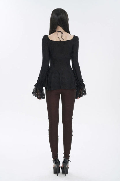 Black Ruffled Lace Splice Women's Gothic Shirt