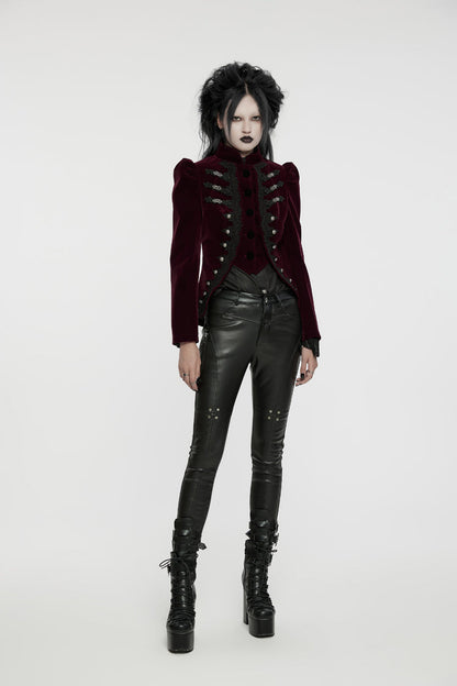 Red Stand Collar Long Sleeves Women's Gothic Swallowtail Coat