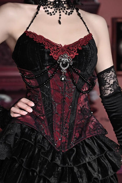 Black/Red Duchess Rococo Fishbone Girdle Multi-layer Ruffle Gothic Lolita Skirt