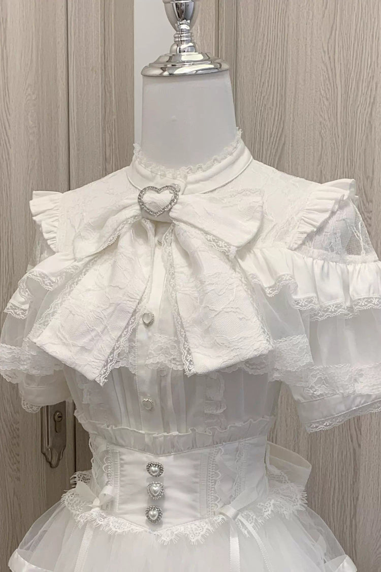Sweet Ruffle Bowknot Lace Jirai Kei Japanese Blouse 2 Colors