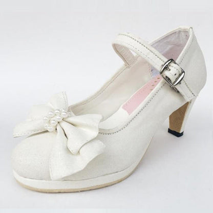 White Pearl Bowknot High Heel Classic Lolita Shoes