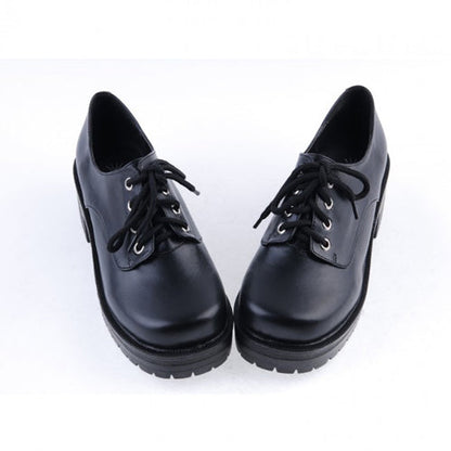 Black Synthetic Leather Round Toe Military Style Platform Lolita Shoes