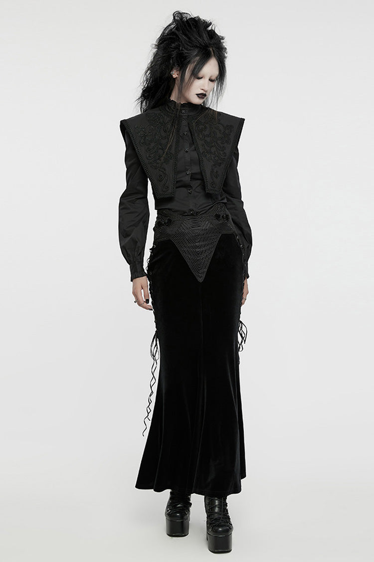 Black Stand Collar Ruffle Lace-Up Women's Gothic Blouse