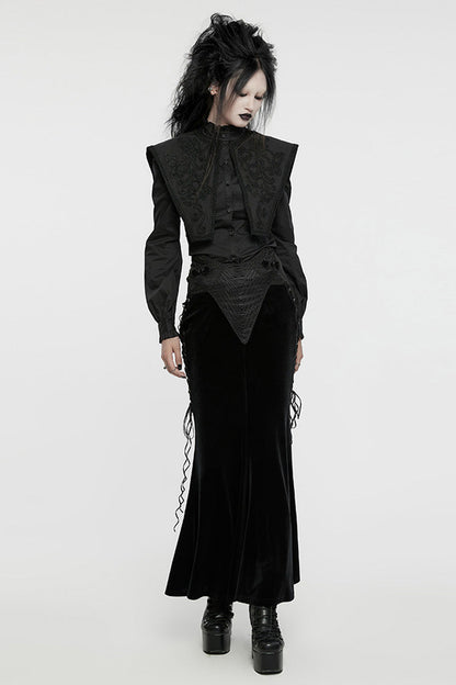 Black Stand Collar Ruffle Lace-Up Women's Gothic Blouse