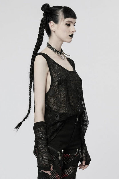 Skull Print Stitching Mesh Womens Steampunk Vest 2 Colors