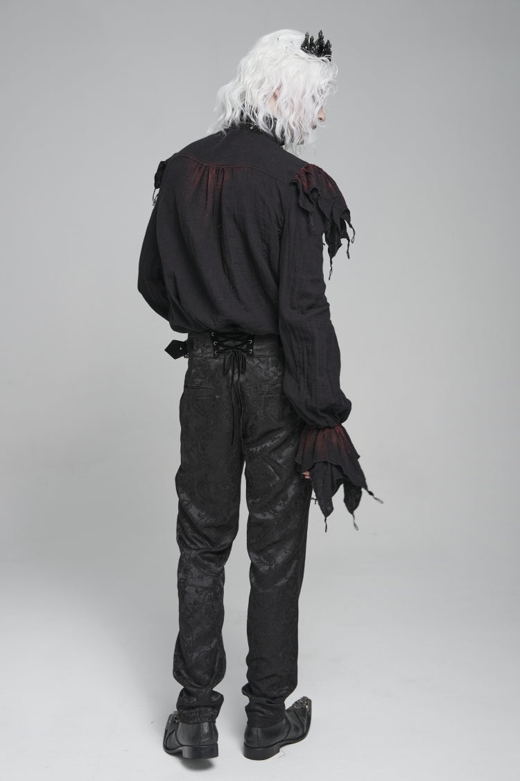 Black/Red Stand Collar Long Sleeves Ruffled Men's Gothic Plunging Shirt