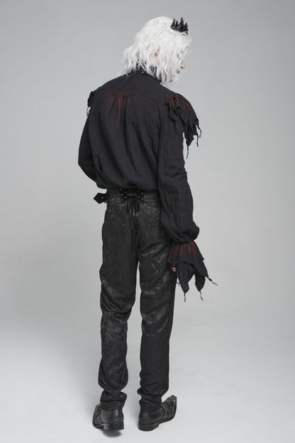 Black/Red Stand Collar Long Sleeves Ruffled Men's Gothic Plunging Shirt