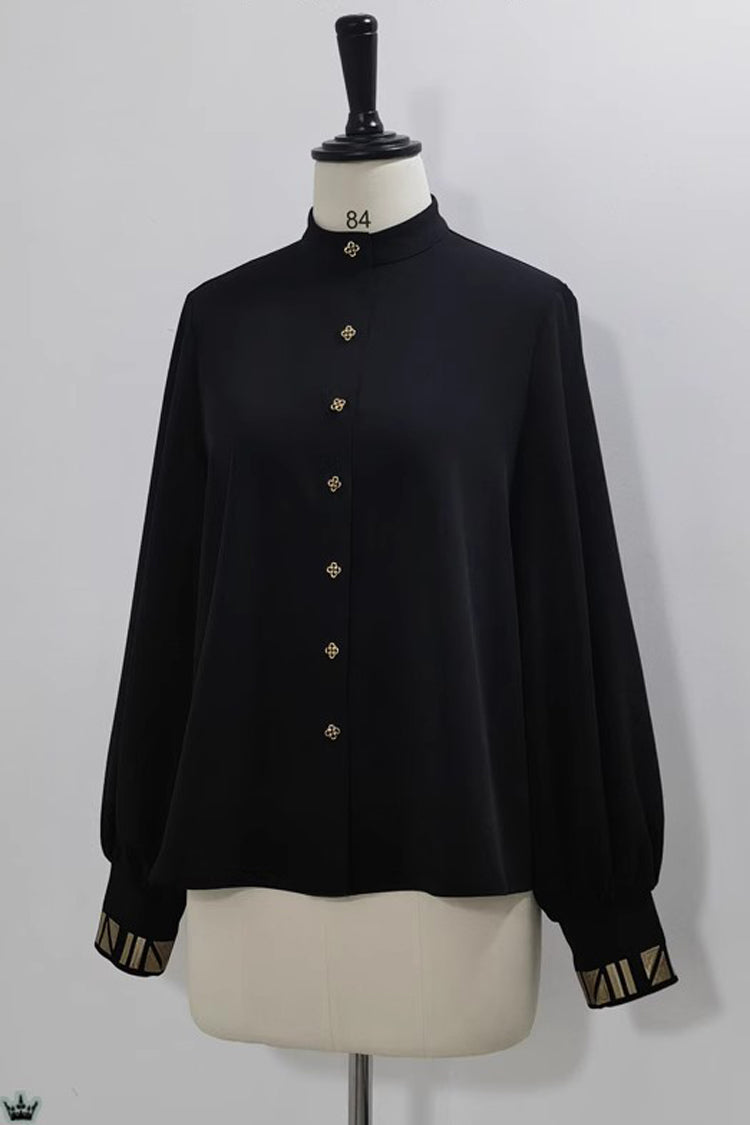 Black [Black Cat] Long Sleeves Print Embroidery Ouji Gothic Prince Handsome Lolita Blouse