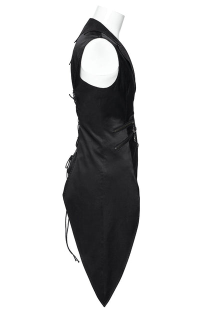 Black Sleeveless Zip Chain Lace-Up Asymmetric Men's Gothic Vest