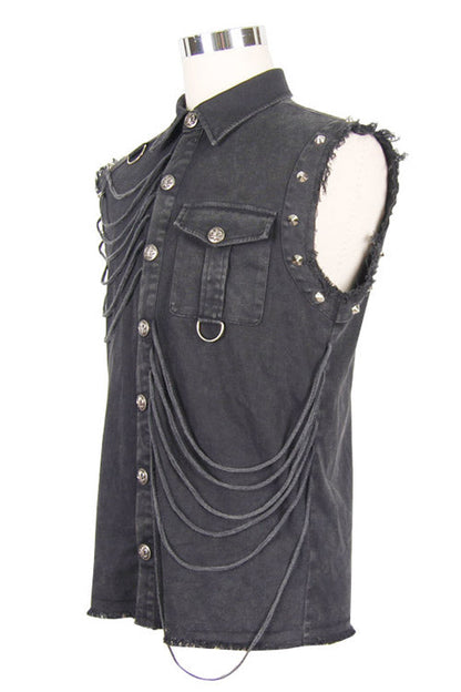 Black Rock Unedged Sleeveless Faded Mens Punk Blouse