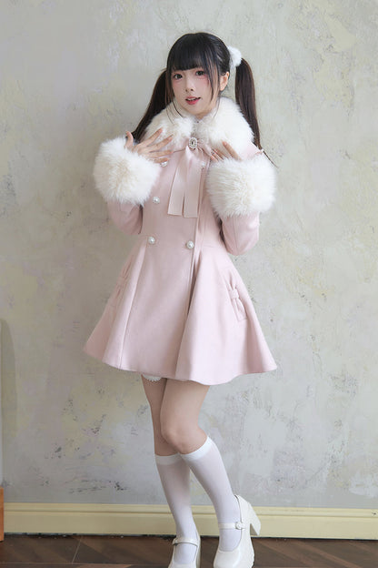 Pink Double-Breasted Long Sleeves Bowknot Japanese Sweet Lolita Coat