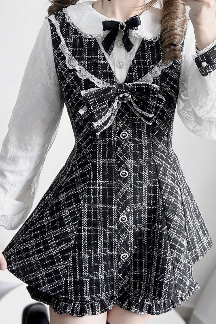 Black/White [Love Sonata] Long Sleeves Ruffle Bowknot Lace Jirai Kei Japanese Dress Set