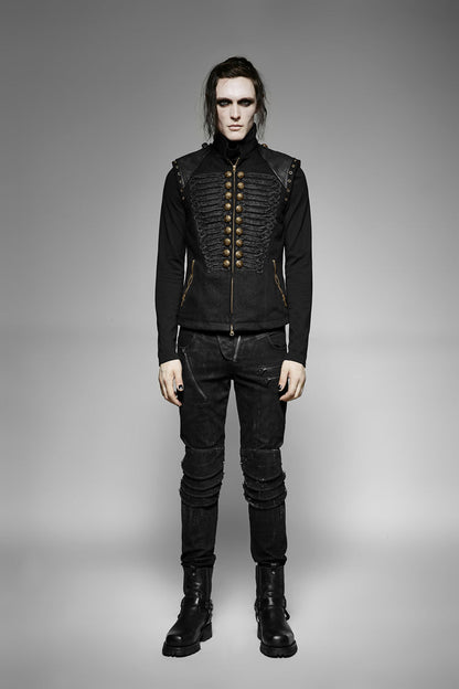 Black Sleeveless Double Breasted Retro Metal Button Decoration Mens Steampunk Vest