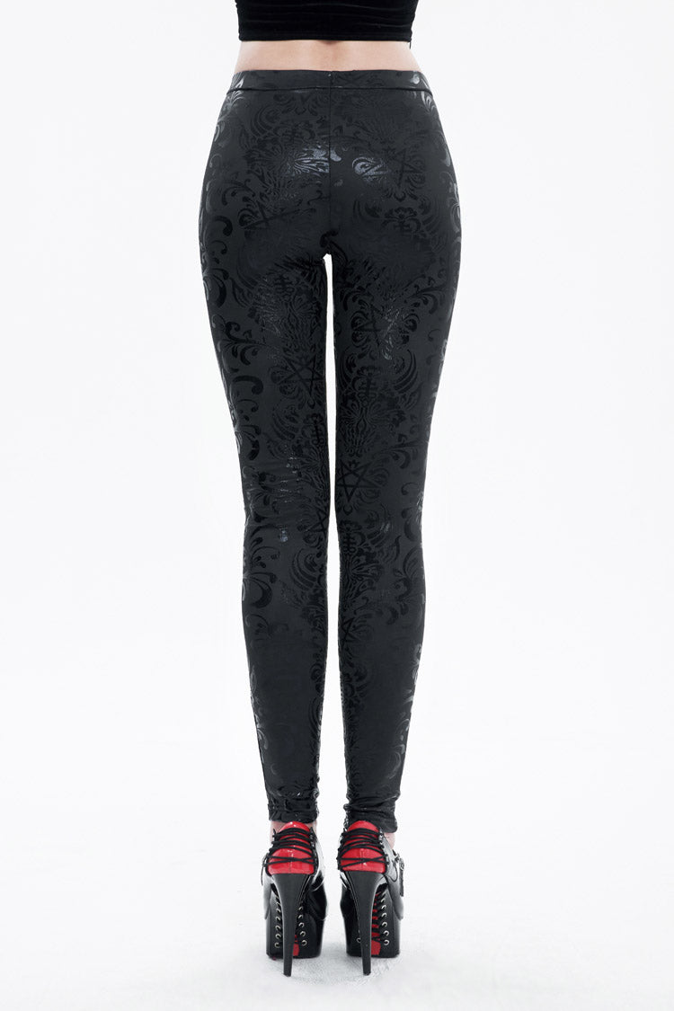 Black Stretch Pentagram Knit Special Print Women's Gothic Leggings