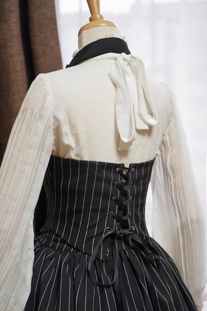 Black V Collar Stripe Print Classic College Style Elegant Lolita Vest