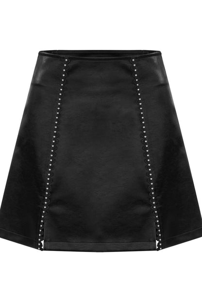 Black Rivet Lace A Version Slit Leather Women's Punk Skirt