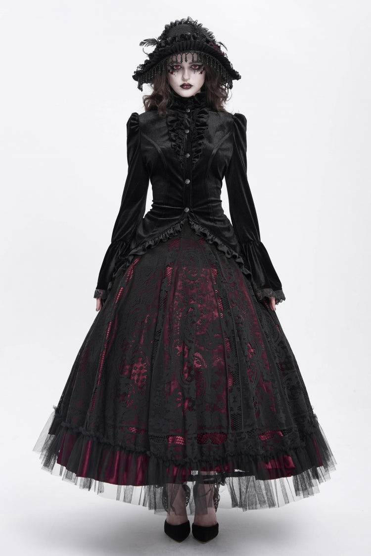 Black Stand Collar Long Trumpet Sleeves Ruffle Swallow-tailed Women's Gothic Blouse