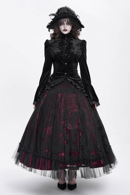 Black Stand Collar Long Trumpet Sleeves Ruffle Swallow-tailed Women's Gothic Blouse