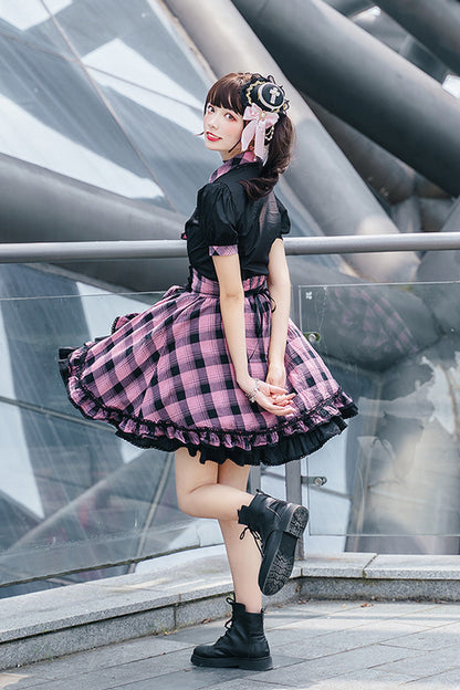 Black/Purple Short Sleeves Multi-Layered Print Ruffle Cardigan Bowknot Asymmetric Sweet Lolita Skirt Set