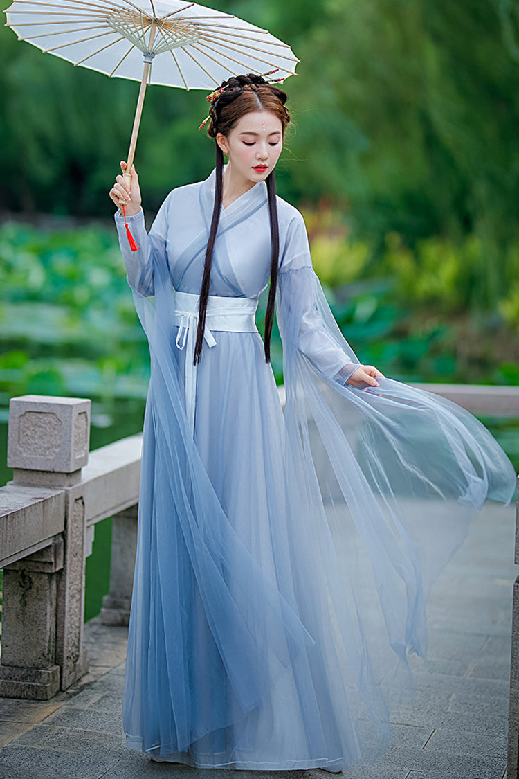 Blue Chinese Style Fairy Airy Sweet Hanfu Dress