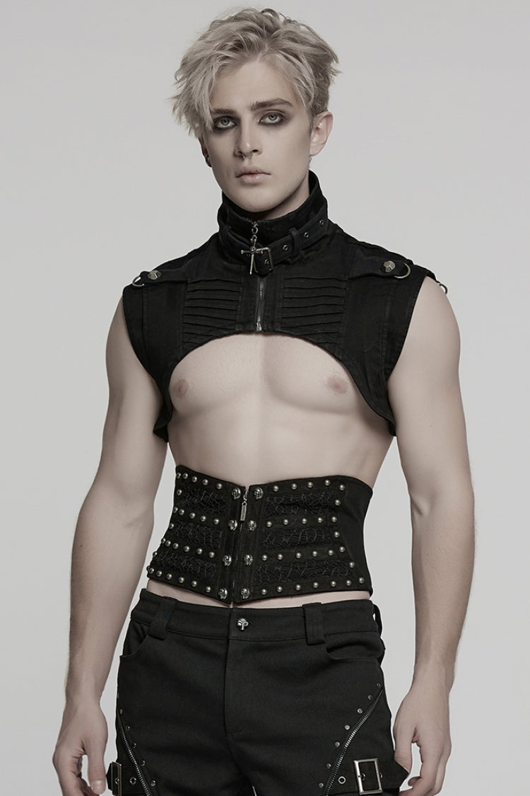 Black Skull Stitching Lace-Up Mesh Men's Gothic Girdle