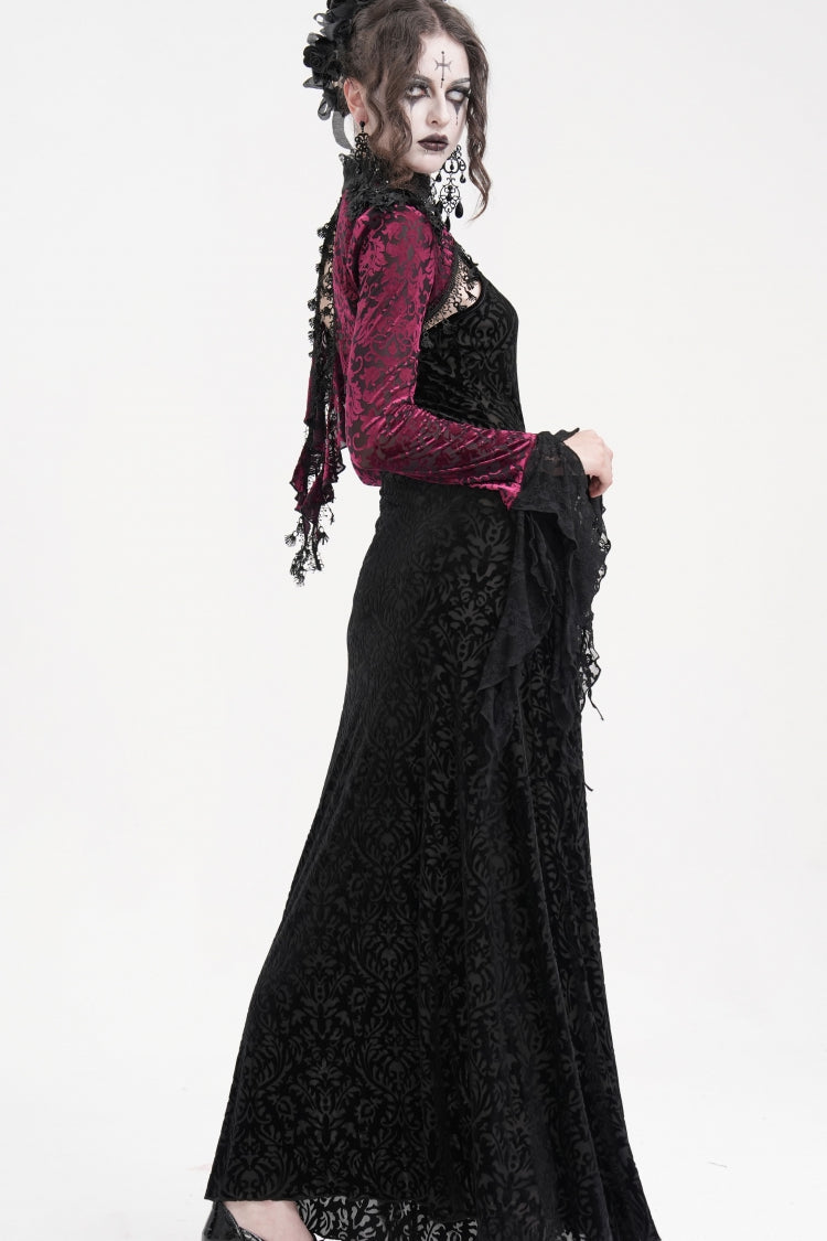 Black/Purple Stand Collar Long Sleeves Lace Tassels Women's Gothic Cape