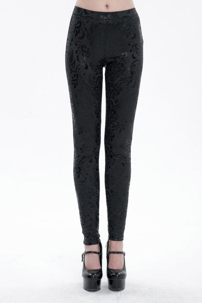 Black Stretch Pentagram Knit Special Print Women's Gothic Leggings