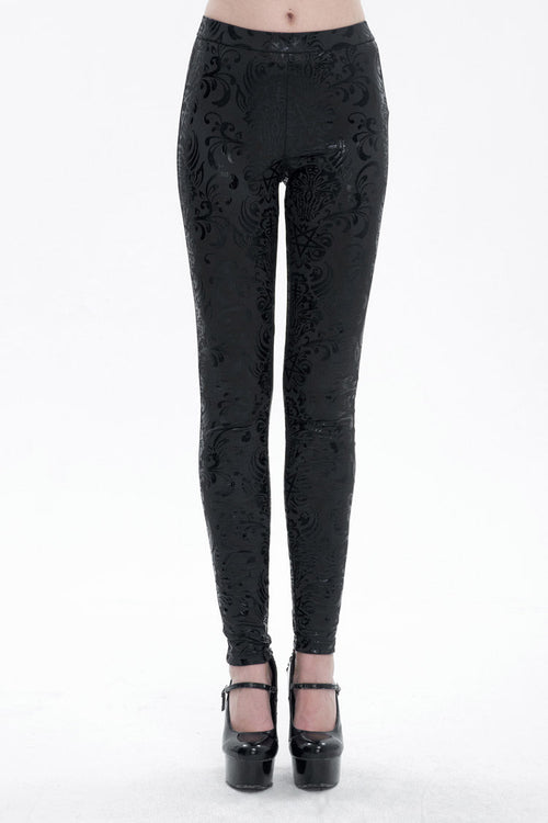 Black Stretch Pentagram Knit Special Print Women's Gothic Leggings