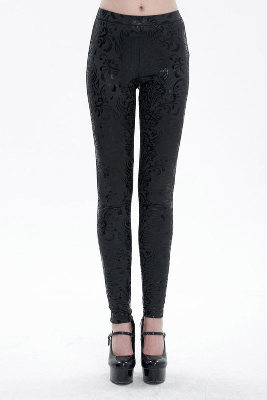 Black Stretch Pentagram Knit Special Print Women's Gothic Leggings