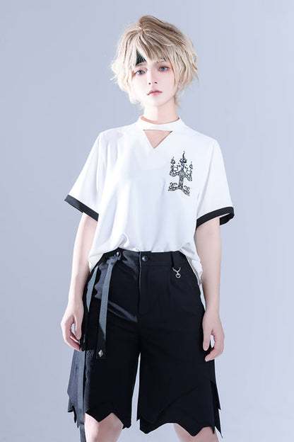 Black Spooky Shadow Irregular High Waisted Ouji Lolita Shorts