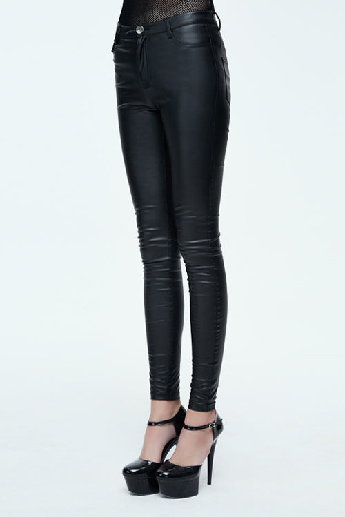 Black Simple Style Tight Leather Womens Pants