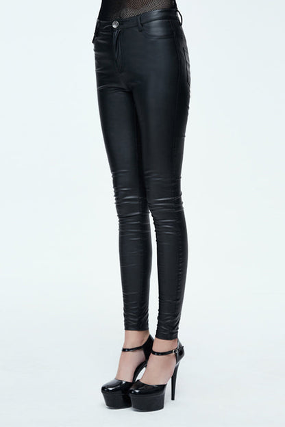 Black Simple Style Tight Leather Womens Pants