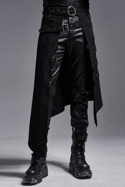 Black Rings Irregular Men's Gothic Skirt with Belts