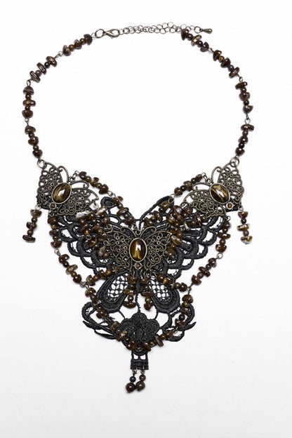 Brown Irregular Beaded Butterfly Women's Punk Necklace