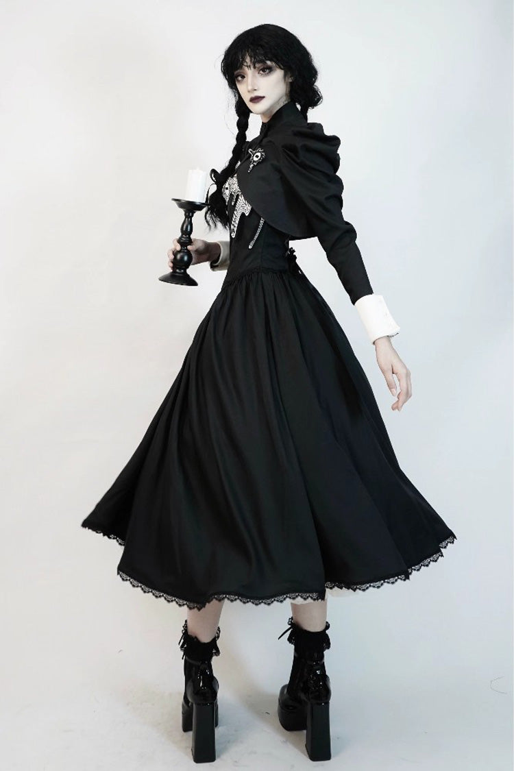 Black [Demon’s Eye] Sleeveless Ruffled Bow Gothic Lolita Dress Long Version