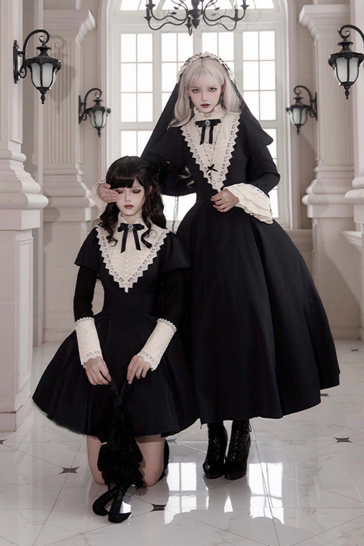 Black [Letters and Poems·Nocturne] Nun Long Sleeves Ruffle Gothic Lolita Long Dress