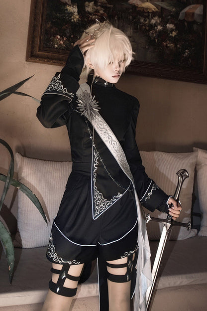 Black [Sword of Oath] Long Sleeves Embroidered Gothic Vintage Knight Prince Ouji Lolita Set