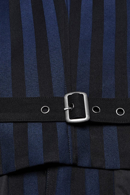 Black/Blue V Collar Sleeveless Striped Print Buckle Men's Punk Vest