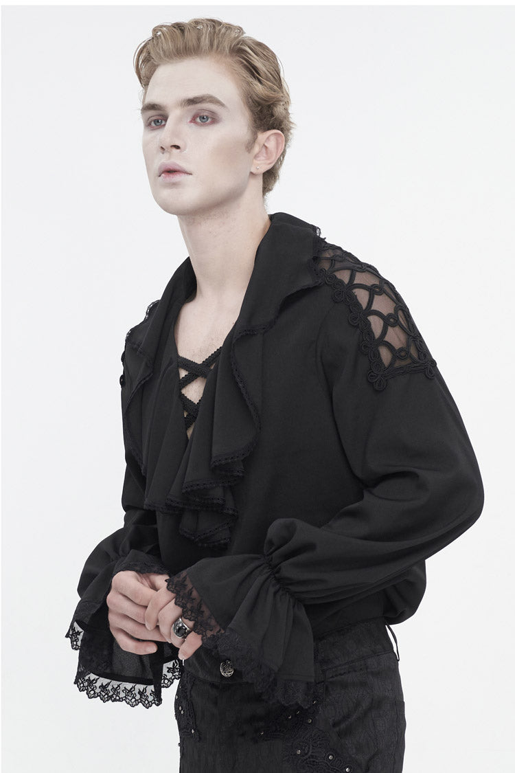 Black Ruffled Collar Puff Sleeved Men's Gothic Shirt