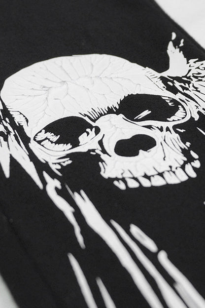 Black Punk Skull Wing Printed Womens Pants