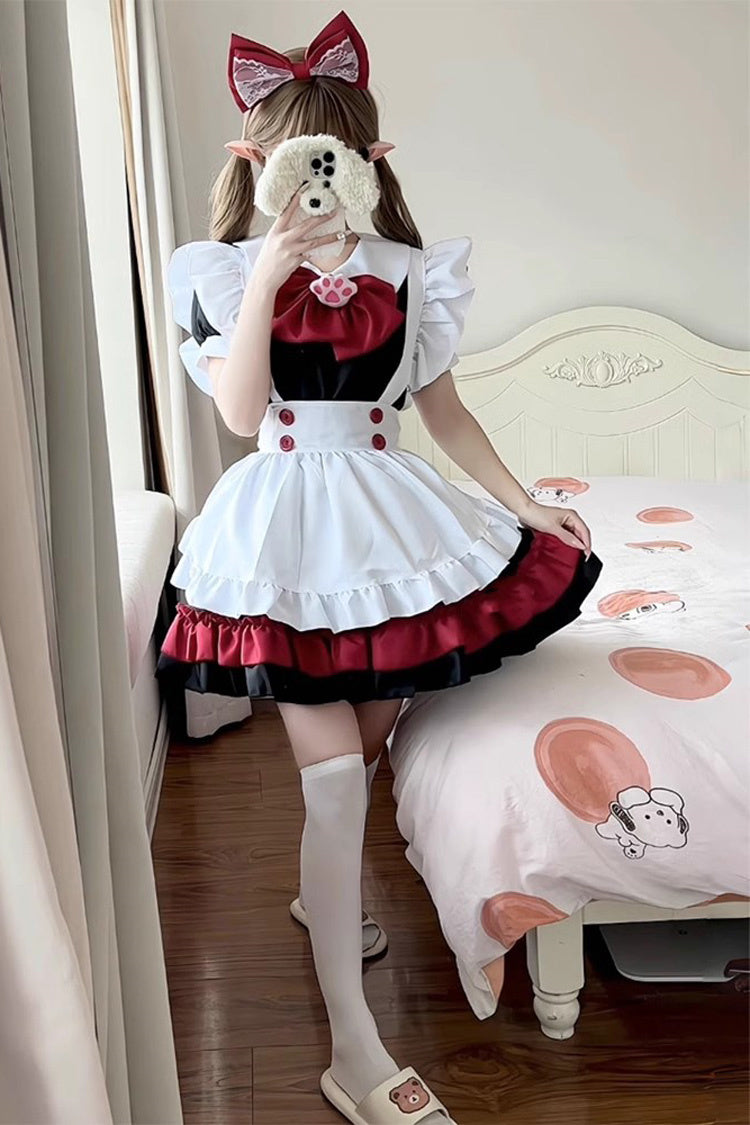 Black/Red/White [Vampire] Short Sleeves Ruffle Cat's Paw Bowknot Gothic Plus Size Lolita Dress Full Set