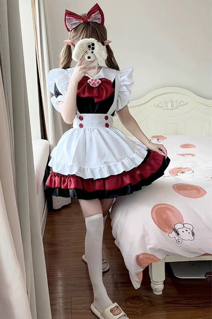 Black/Red/White [Vampire] Short Sleeves Ruffle Cat's Paw Bowknot Gothic Plus Size Lolita Dress Full Set