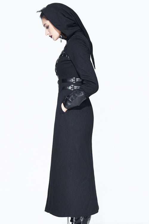 Black Punk Inverted Pentagram Long Womens Coat